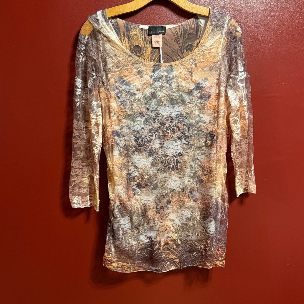 Vintage Y2K Top Size L Brown Lace‎ Overlay Whimsygoth Fairycore Festival
